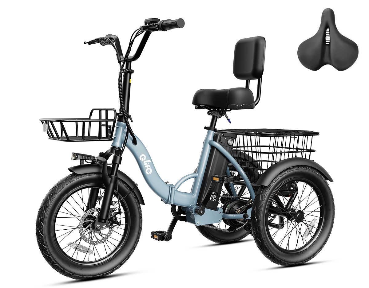 Triker 2.0 Folding 3-Wheel Electric Trike, Peak 1200W 48V Removable Battery, US Warehouse Wholesale MOQ 1-Qlife Bike Wholesale | US E-Bike Distributor