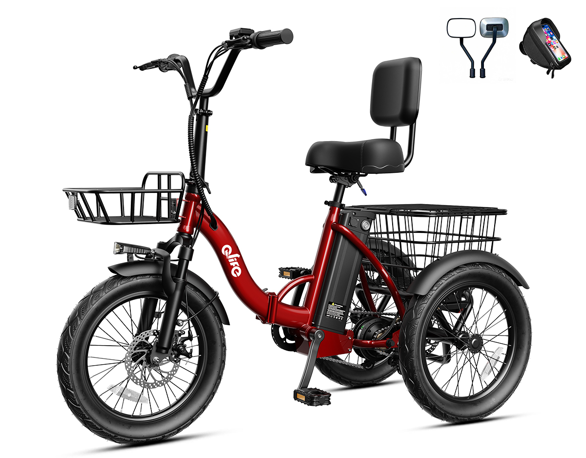 Triker 2.0 Folding 3-Wheel Electric Trike, Peak 1200W 48V Removable Battery, US Warehouse Wholesale MOQ 1-Qlife Bike Wholesale | US E-Bike Distributor