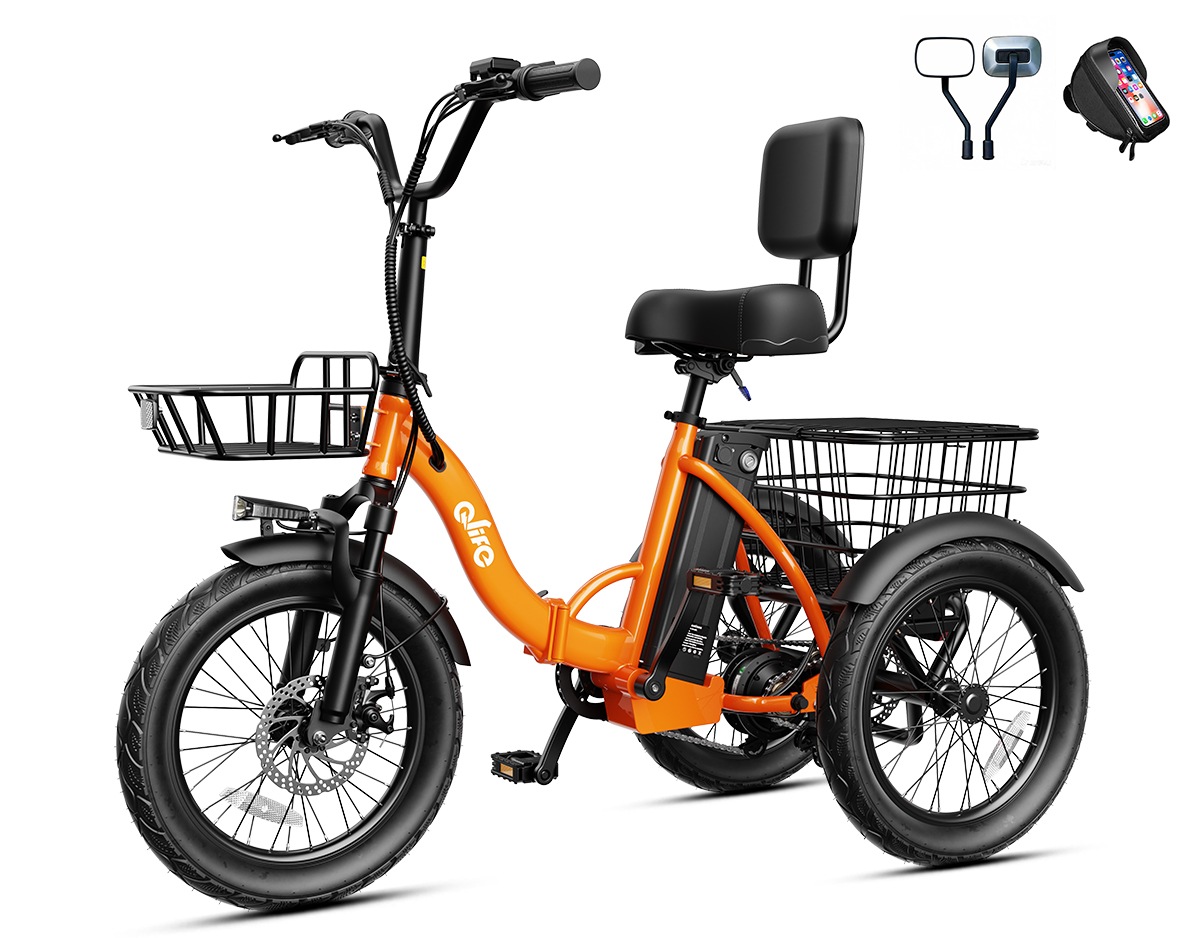 Triker 2.0 Folding 3-Wheel Electric Trike, Peak 1200W 48V Removable Battery, US Warehouse Wholesale MOQ 1-Qlife Bike Wholesale | US E-Bike Distributor