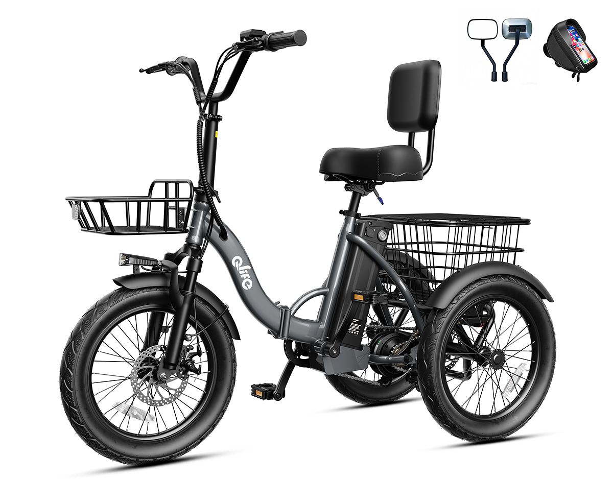 Triker 2.0 Folding 3-Wheel Electric Trike, Peak 1200W 48V Removable Battery, US Warehouse Wholesale MOQ 1-Qlife Bike Wholesale | US E-Bike Distributor