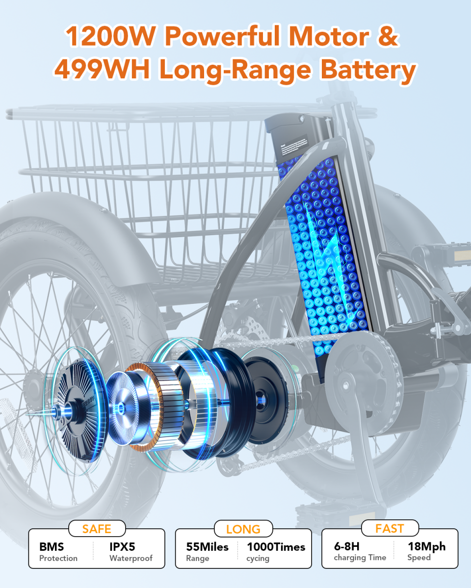 Triker 2.0 1200W Peak Motor and 499WH Battery Pack