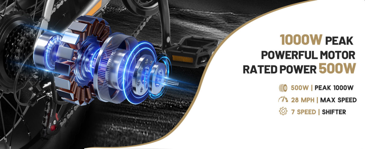 Racer Fat Tire 1000W Peak Motor and Speed Specifications