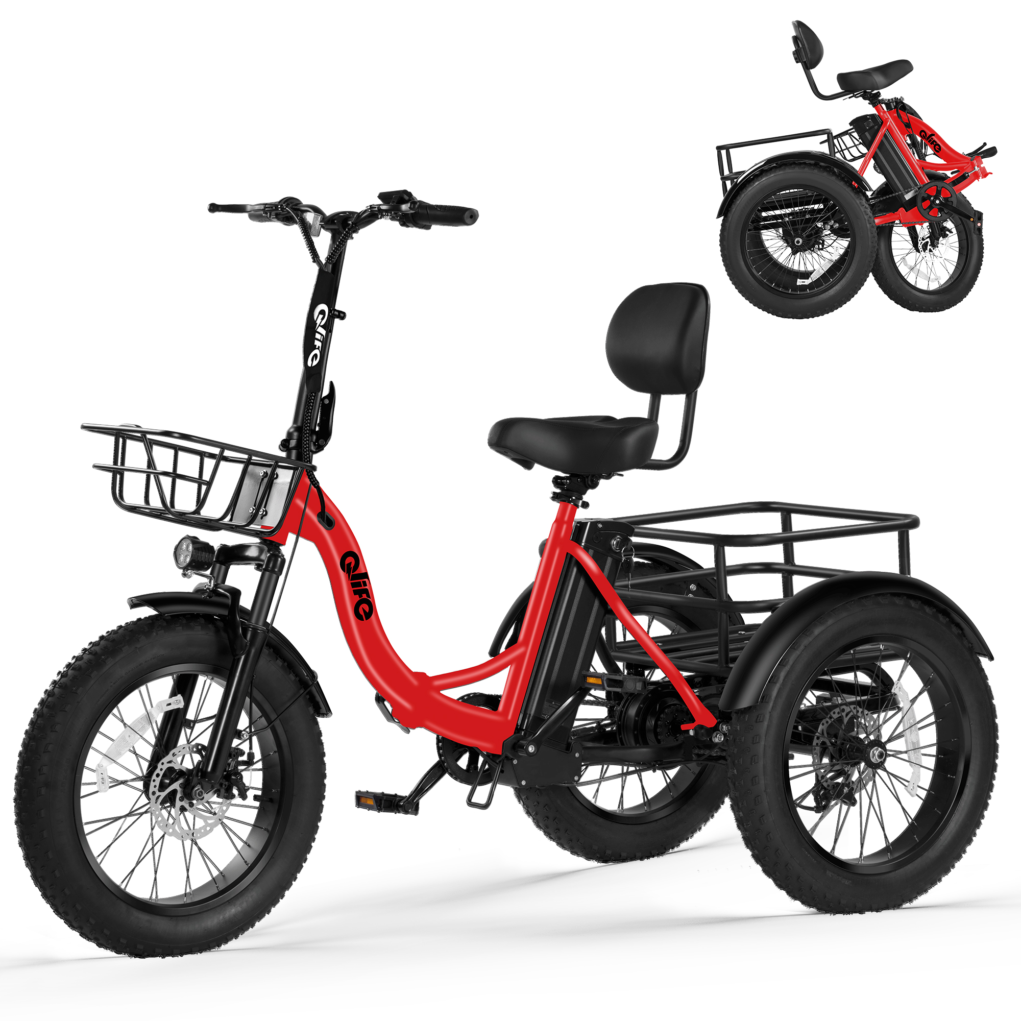 Triker Plus Folding 3-Wheel Electric Trike, Peak 1200W 48V Removable Battery, US Warehouse Wholesale MOQ 1