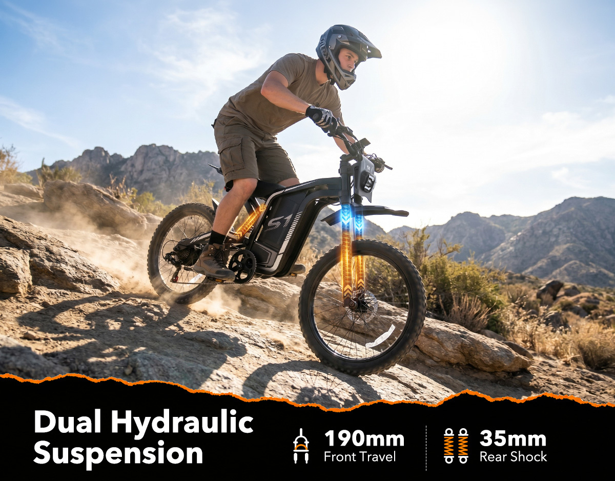 Dual Hydraulic Suspension 190mm Front Travel 35mm Rear Shock
