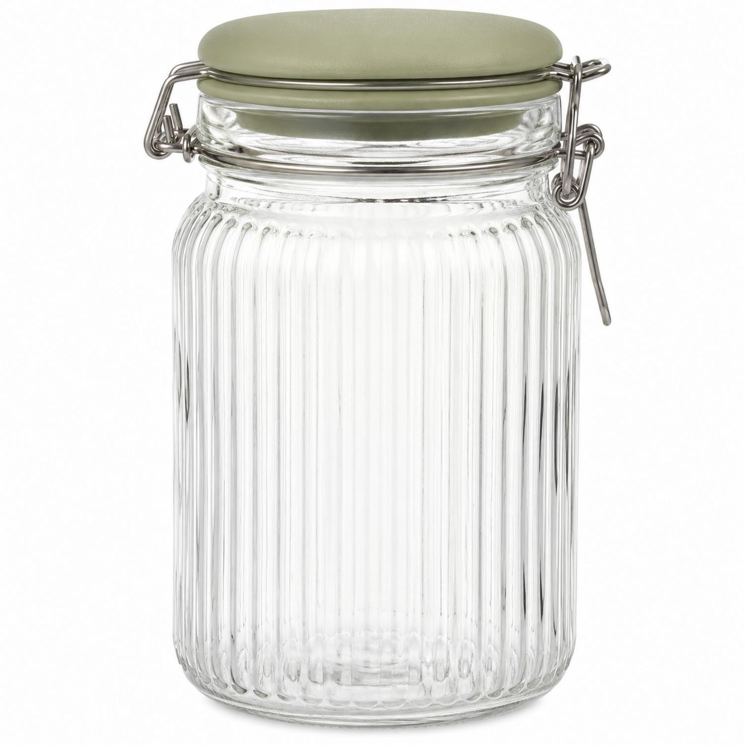 Tarro de Vidrio Acanalado con Tapa Verde Hermética 1500ml-kasanest