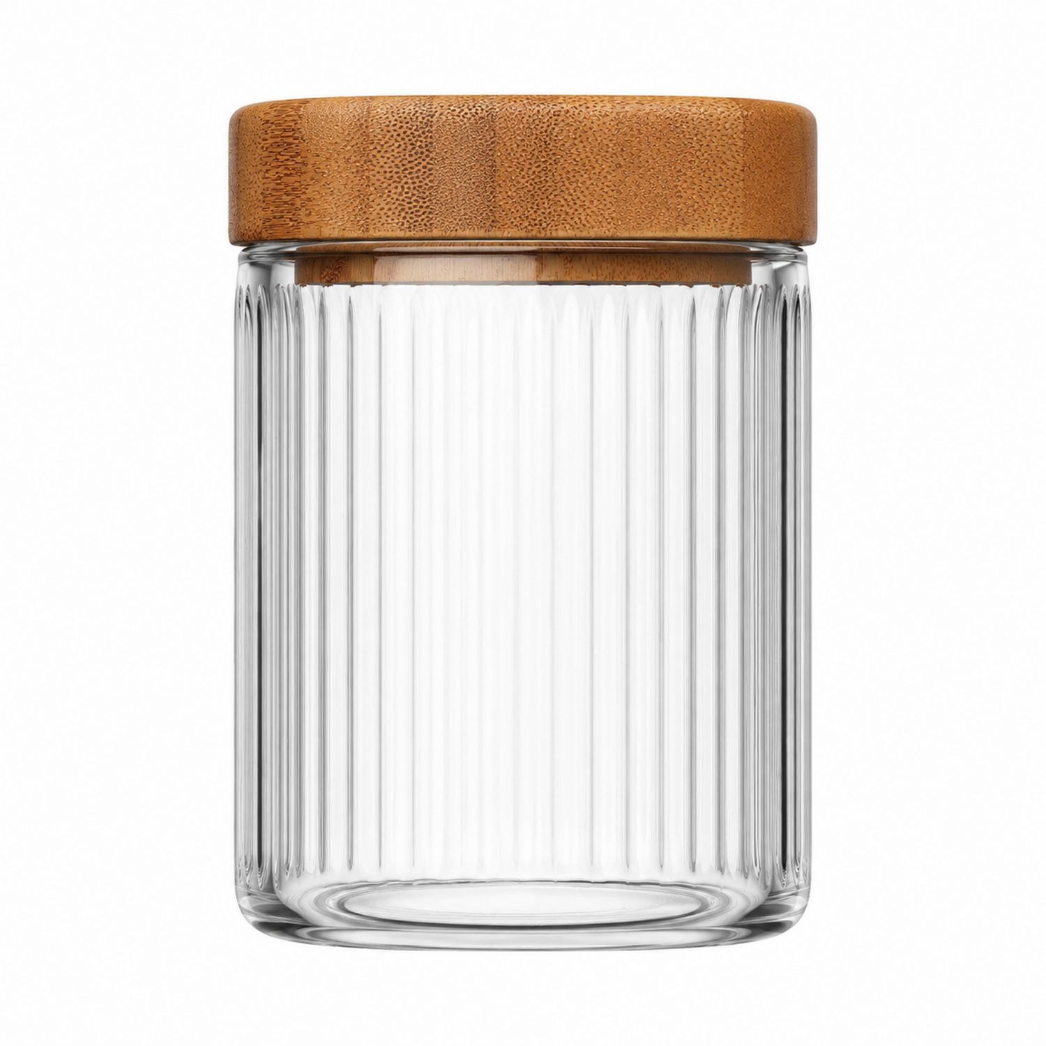 Tarro de Vidrio Acanalado con Tapa de Bambú 1000ml-kasanest