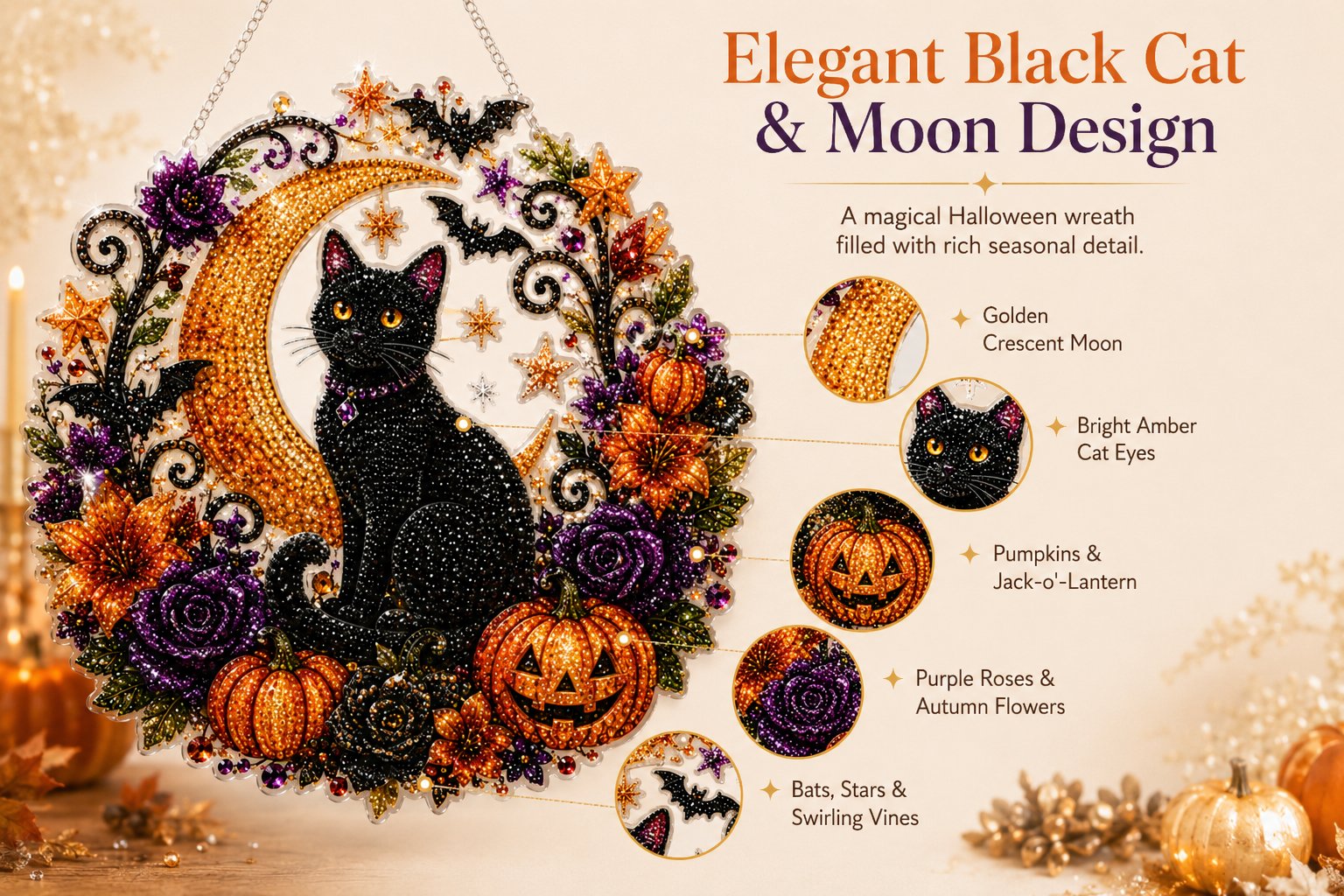 🔥 Last Day 49% OFF – 🎃Black Cat Moon Diamond Art Hanging Ornament Kit – Relaxing DIY Halloween Craft 🎃💎 (📦Buy 2 Free Shipping)