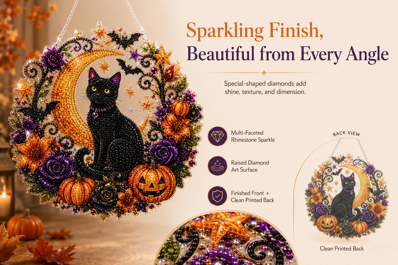 🔥 Last Day 49% OFF – 🎃Black Cat Moon Diamond Art Hanging Ornament Kit – Relaxing DIY Halloween Craft 🎃💎 (📦Buy 2 Free Shipping)