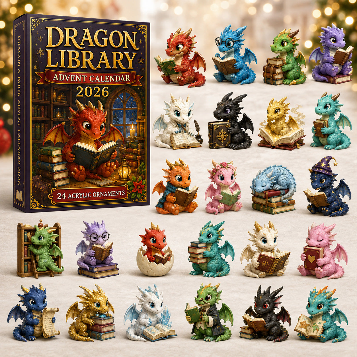 【CHRISTMAS KICKOFF 40% OFF】- Dragon Library Advent Calendar 2026 - 24-Day Festive Countdown, 3D Charms Blind Box - Gift For Dragon Lovers