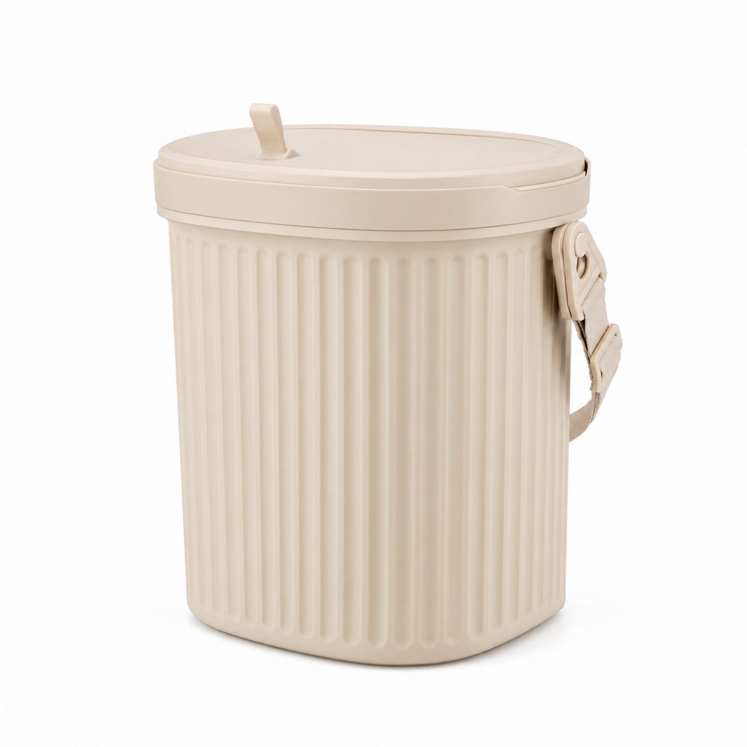 Cestino per rifiuti moderno beige con manico 10L