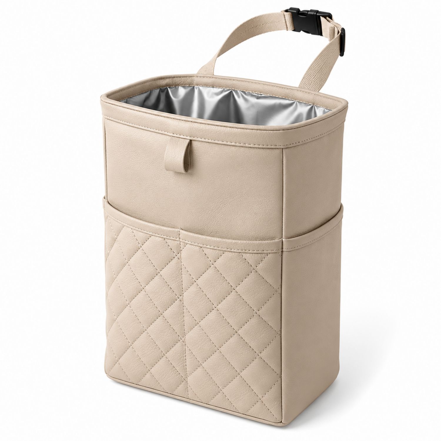 Cestino Auto Impermeabile Beige 8L con Design Trapuntato