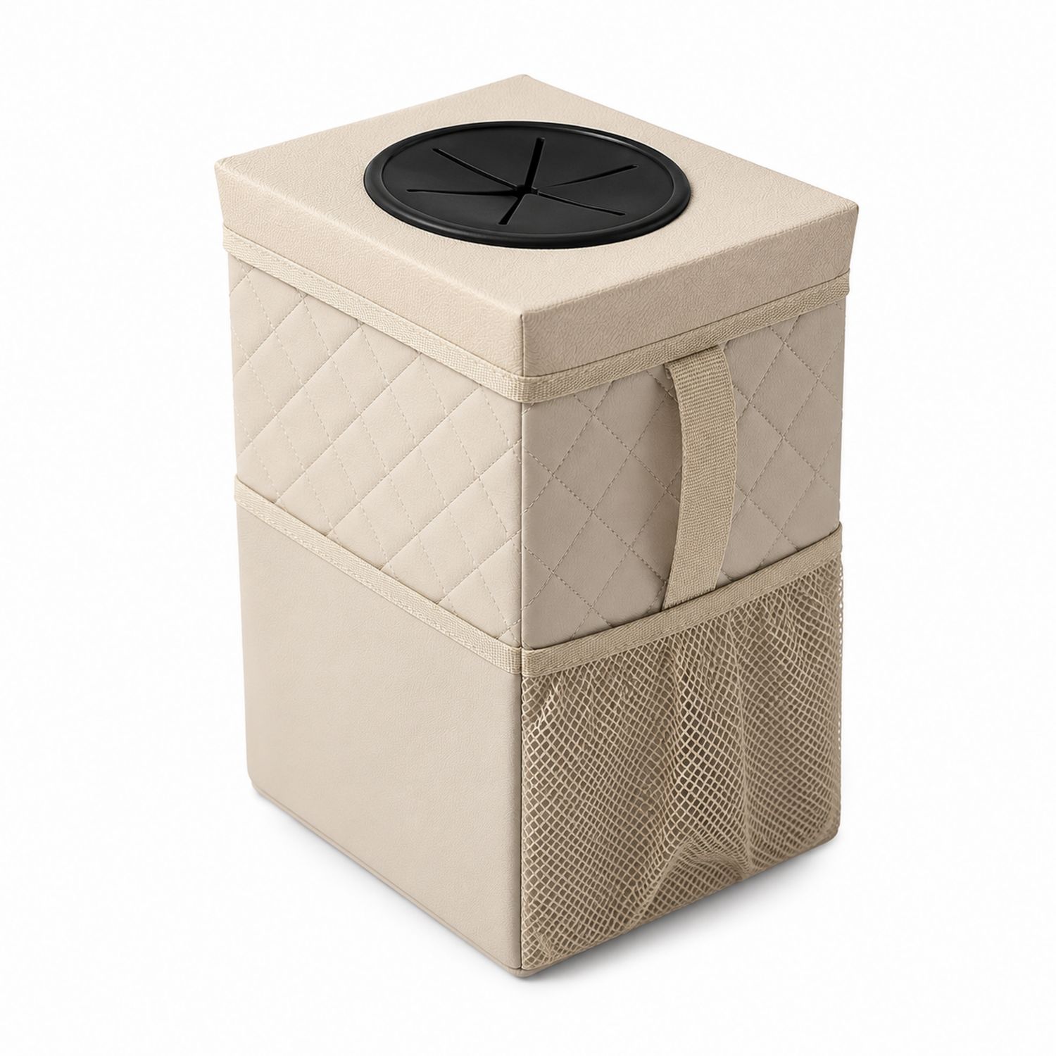 Contenitore per Rifiuti Auto Beige/Nero con Rete Laterale
