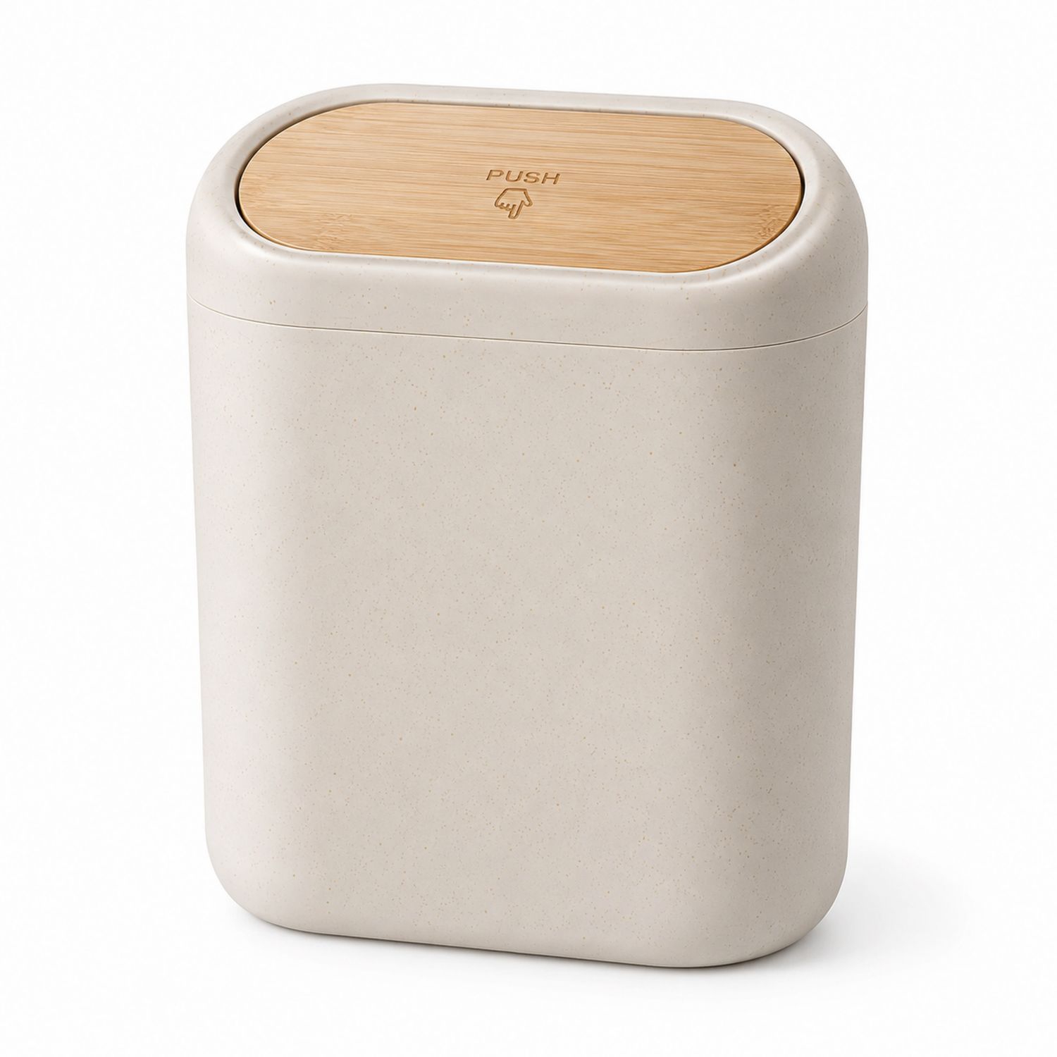 Cestino per Rifiuti Beige con Coperchio in Bambù