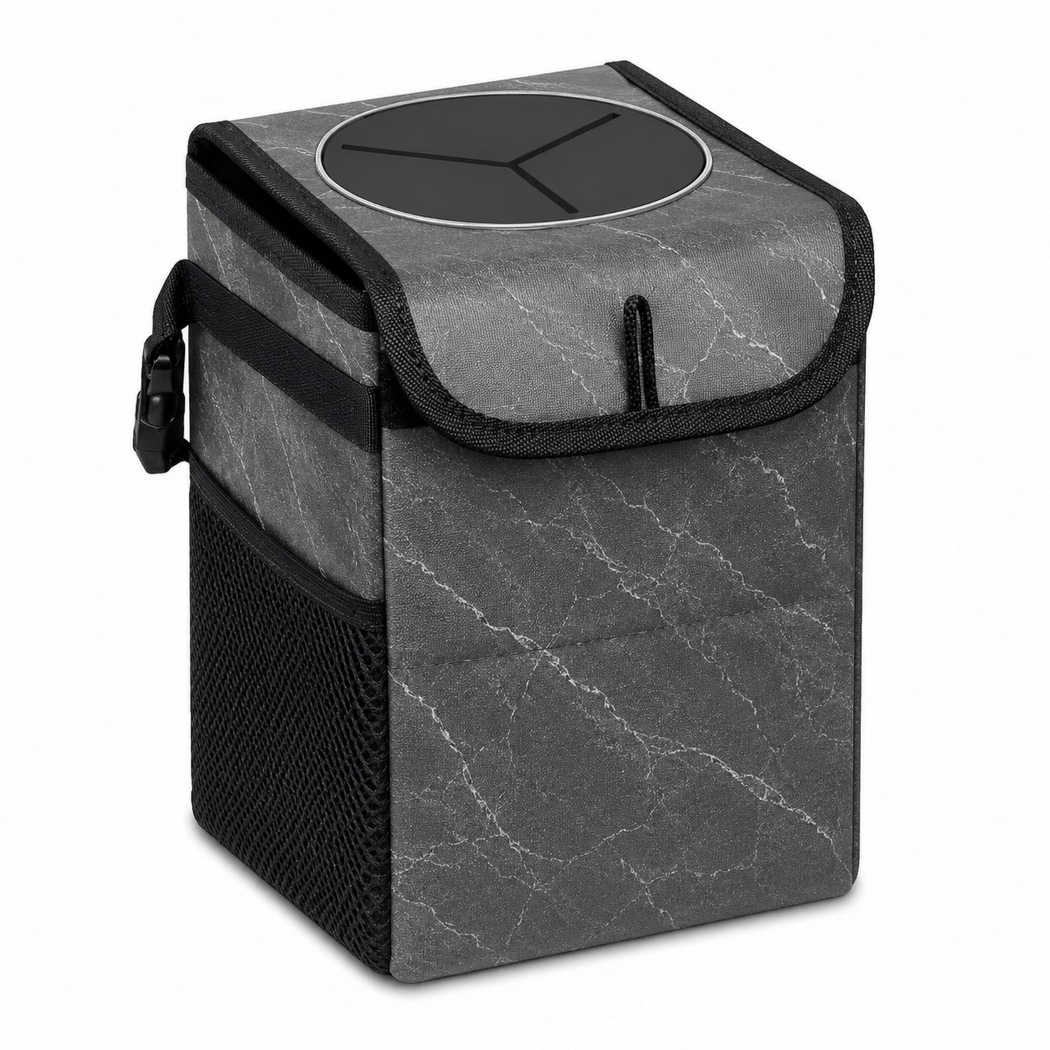 Cestino Portatile da Tavolo 5L Grigio Nero con Motivo in Marmo