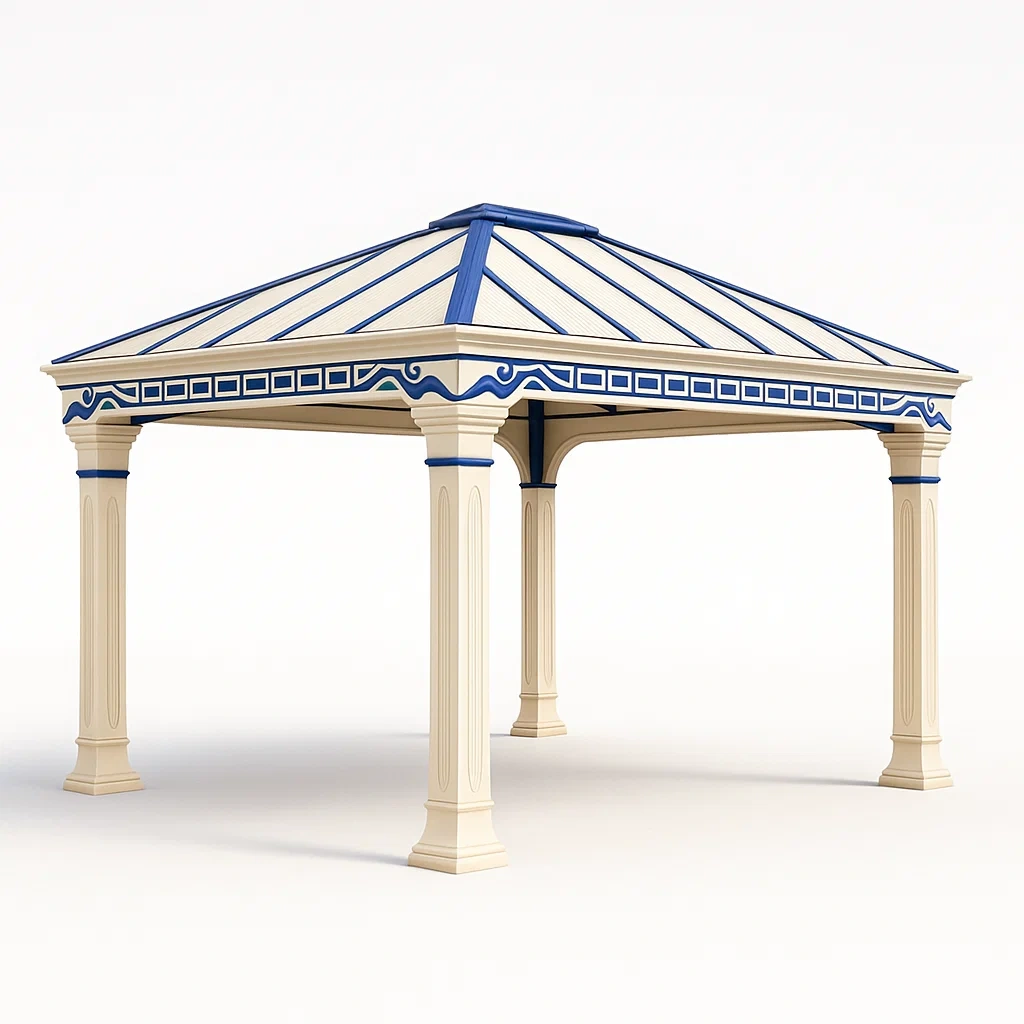 Quadratischer Pavillon Aluminium mit Polyesterdach Beige/Blau-LIVAVEXO