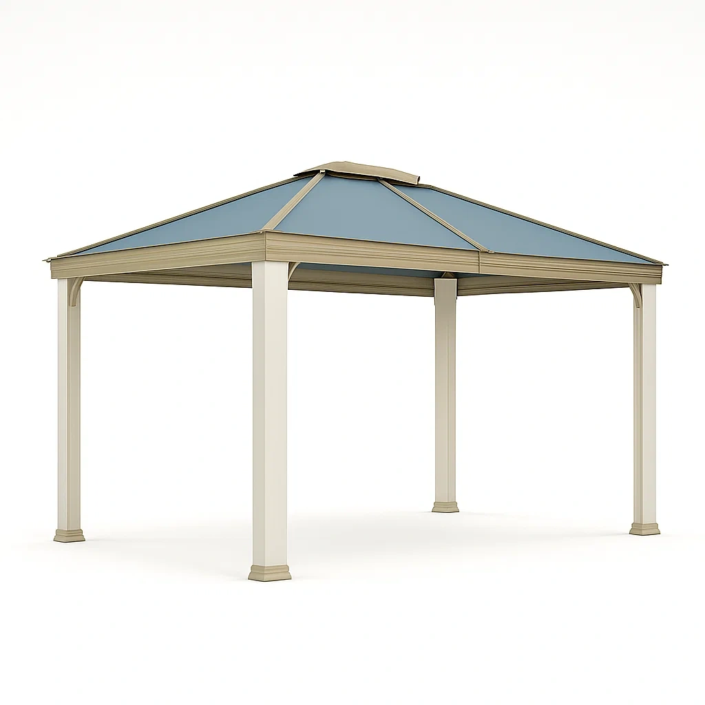 Gartenpavillon Quadratisch Aluminium Polycarbonat Dach Beige Blau 300x300x250 cm-LIVAVEXO