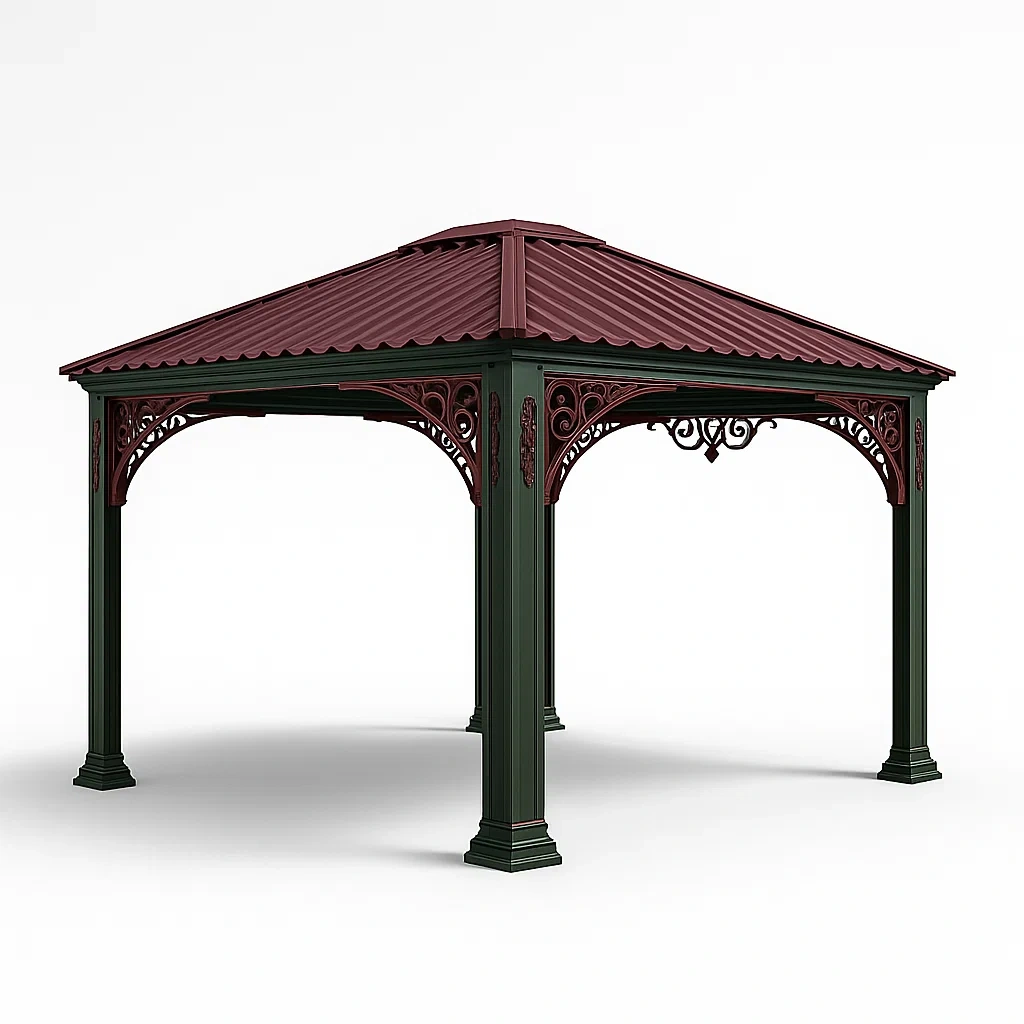 Pavillon aus Stahl mit pulverbeschichtetem Dach 300x300x280 cm Rot/Schwarz-LIVAVEXO