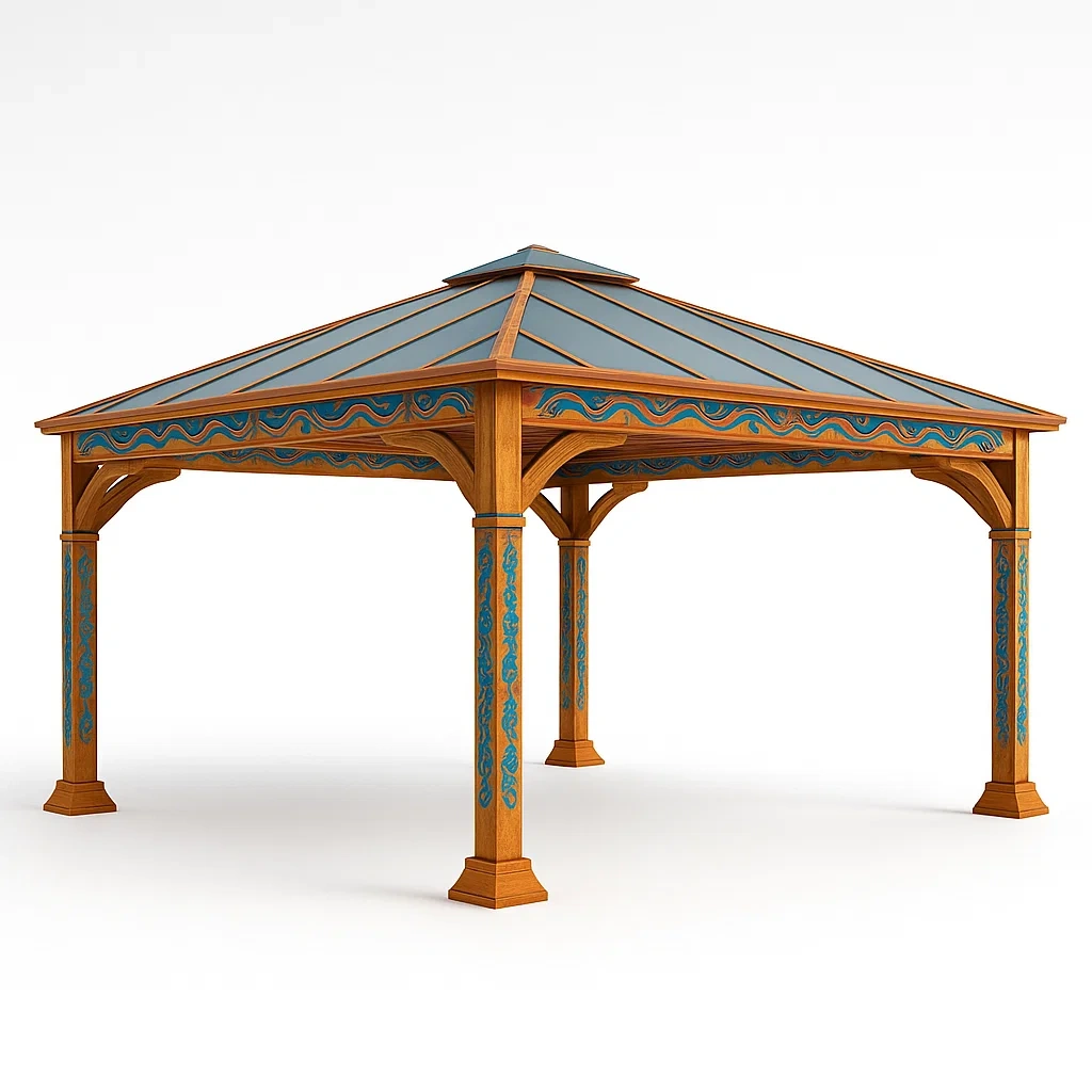 Holz Pavillon mit Aluminium Dach Braun/Blau-LIVAVEXO