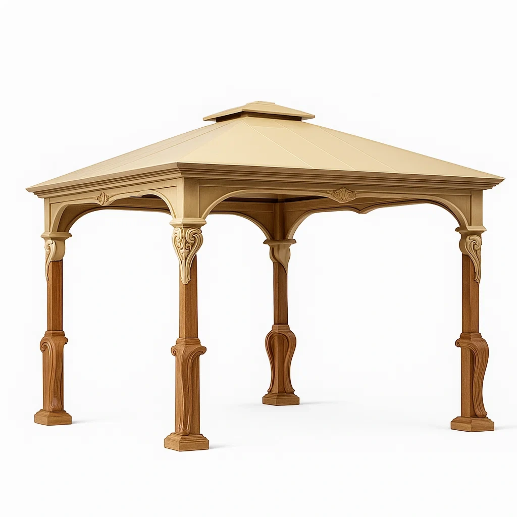Gartenpavillon aus Aluminium und Holzoptik in Beige-LIVAVEXO