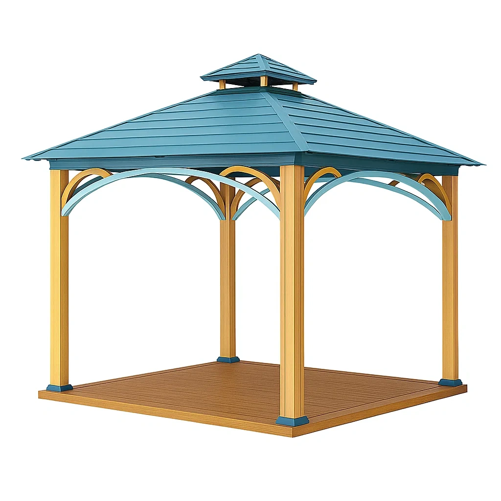 Gartenpavillon aus Holz mit Stahlblechdach, 300cm, Blau/Gelb-LIVAVEXO
