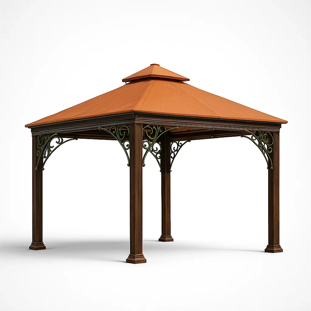 Stahl-Pavillon mit Polyester-Dach, 300x300cm, Dunkelbraun/Terrakotta-LIVAVEXO