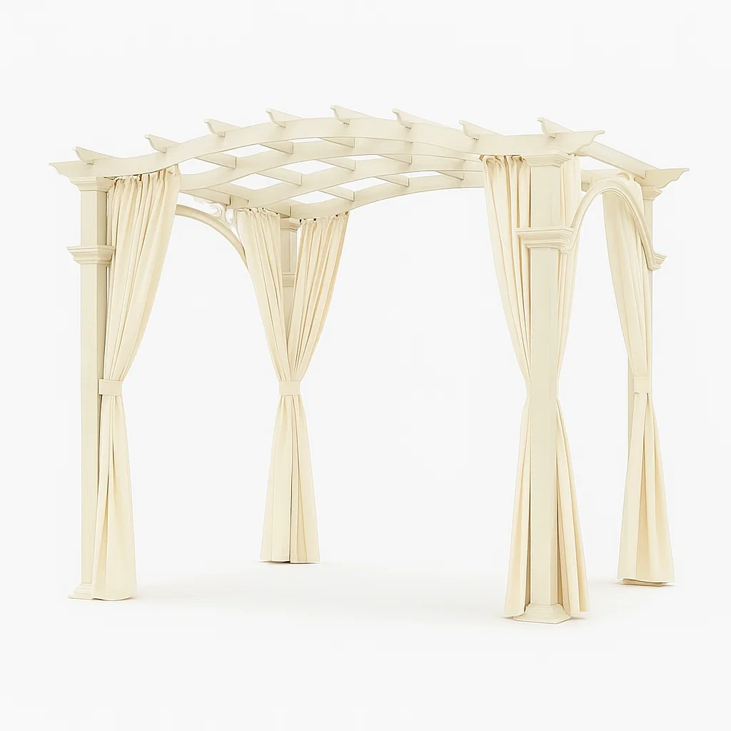 Pergola mit Vorhängen aus Holz und Polyester 300x300x240 cm Creme-LIVAVEXO