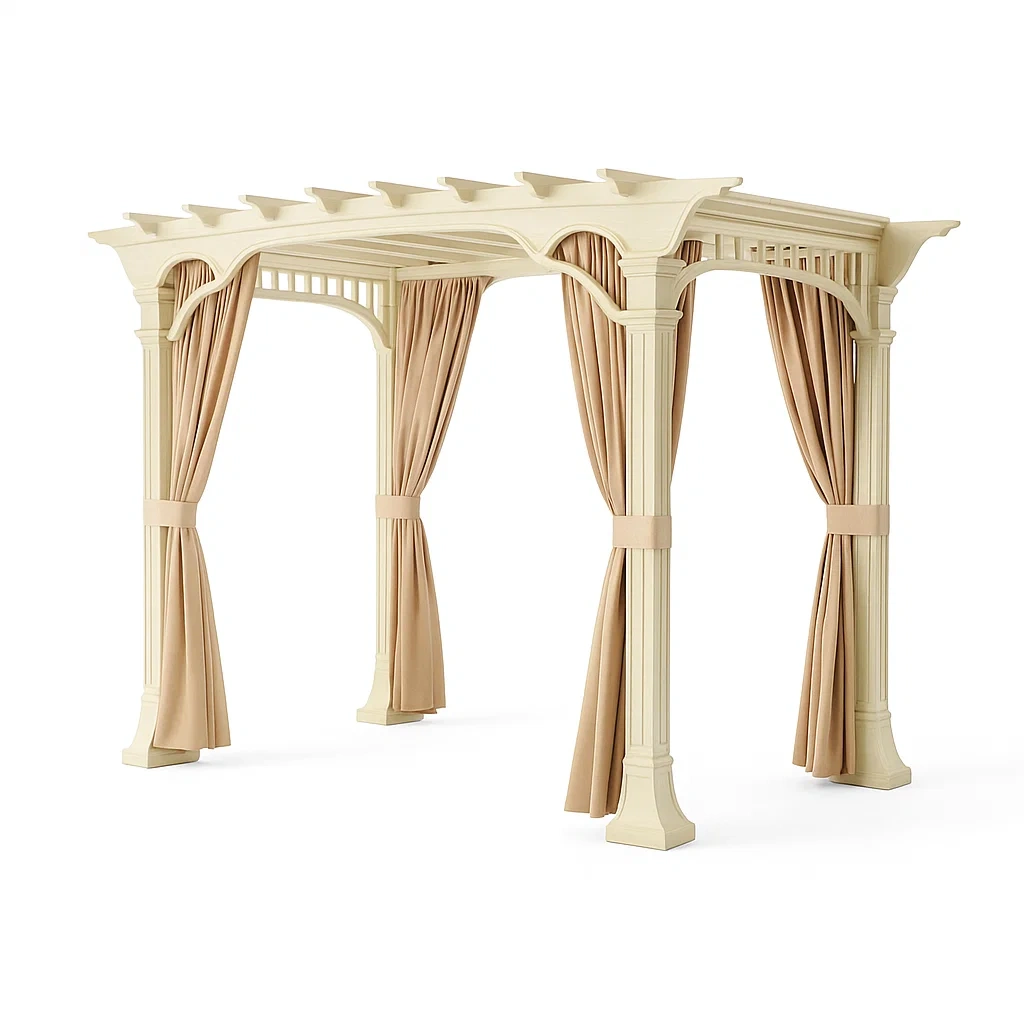 Pavillon Holzrahmen mit Polyester Vorhängen Beige-LIVAVEXO