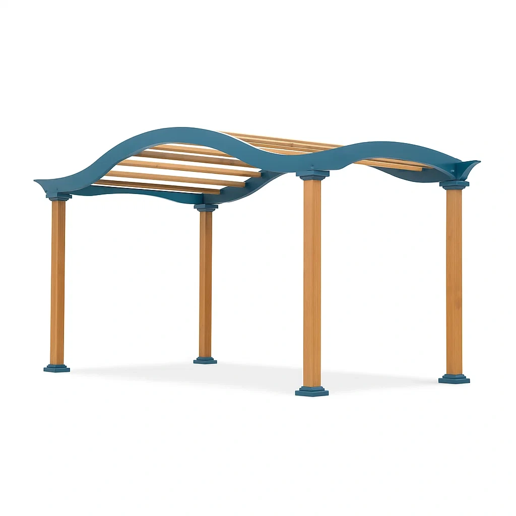 Holz Pergola mit Wellendach Blau/Natur 400x300x220cm-LIVAVEXO