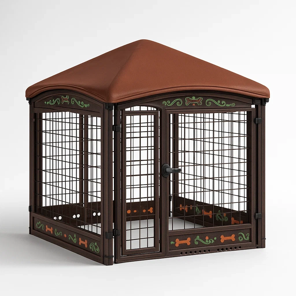 Metall-Hundekäfig mit Polyethylen-Dach Braun 120x120x150cm-LIVAVEXO