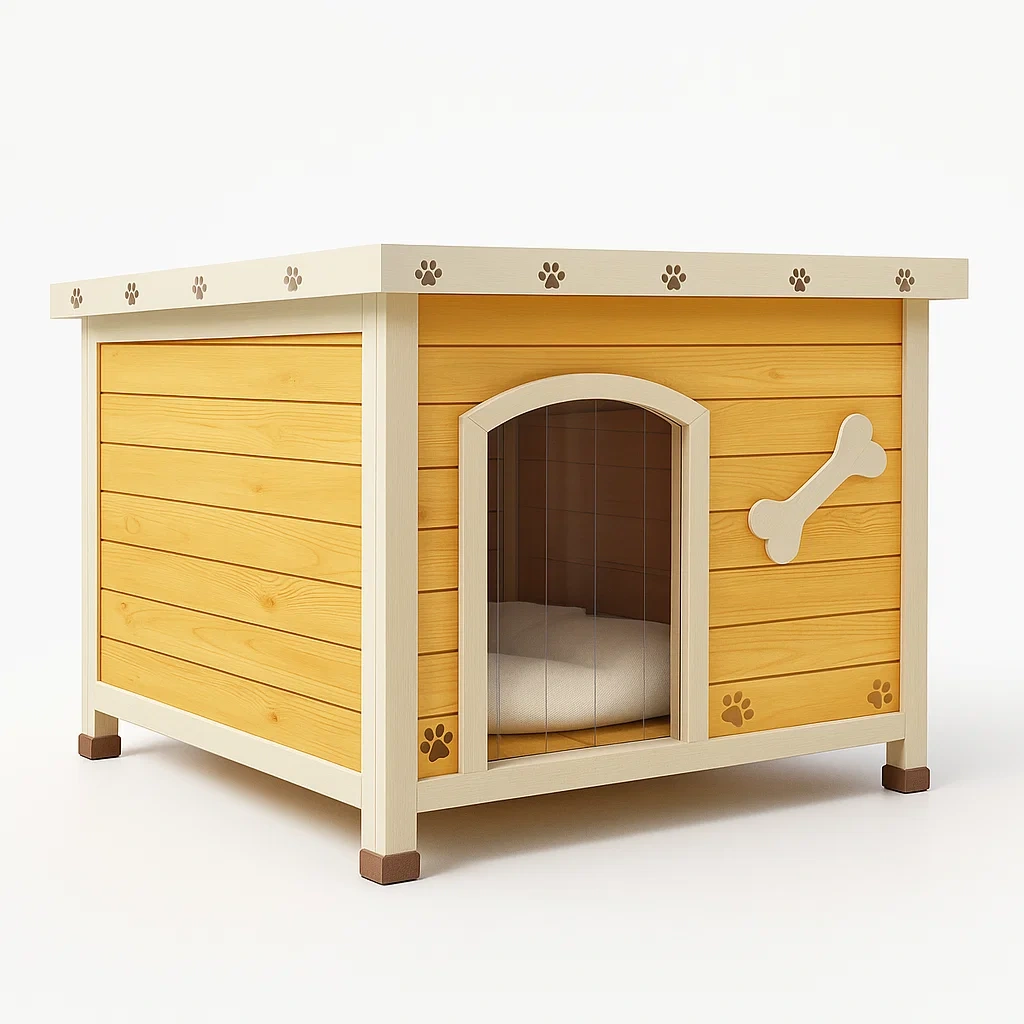 Holz Hundehütte Quadratisch 80x70x60 cm Gelb-LIVAVEXO