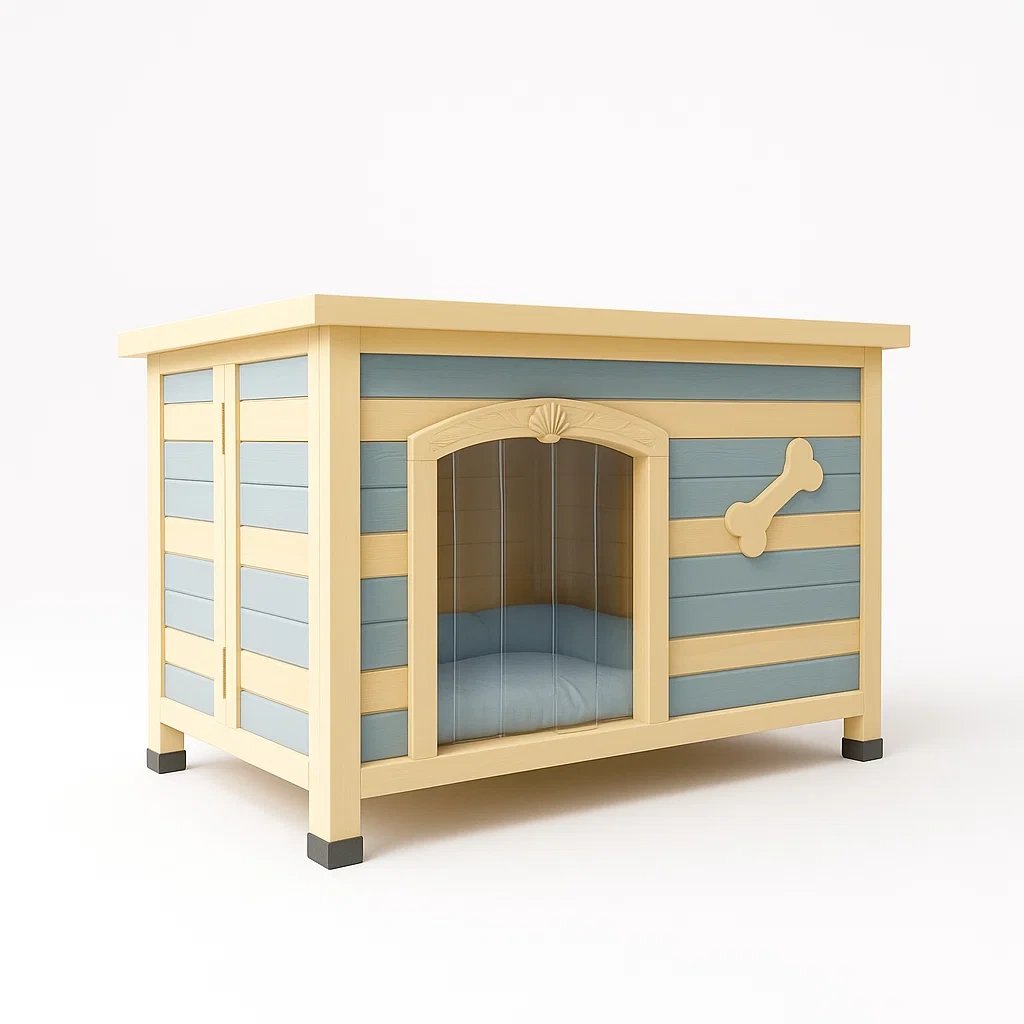 Hundehütte aus Kunststoff Blau/Beige-LIVAVEXO