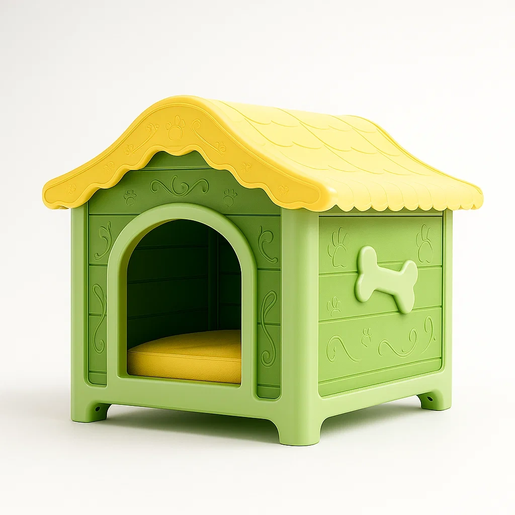 Kunststoff Hundehütte mit Kissen Grün/Gelb-LIVAVEXO