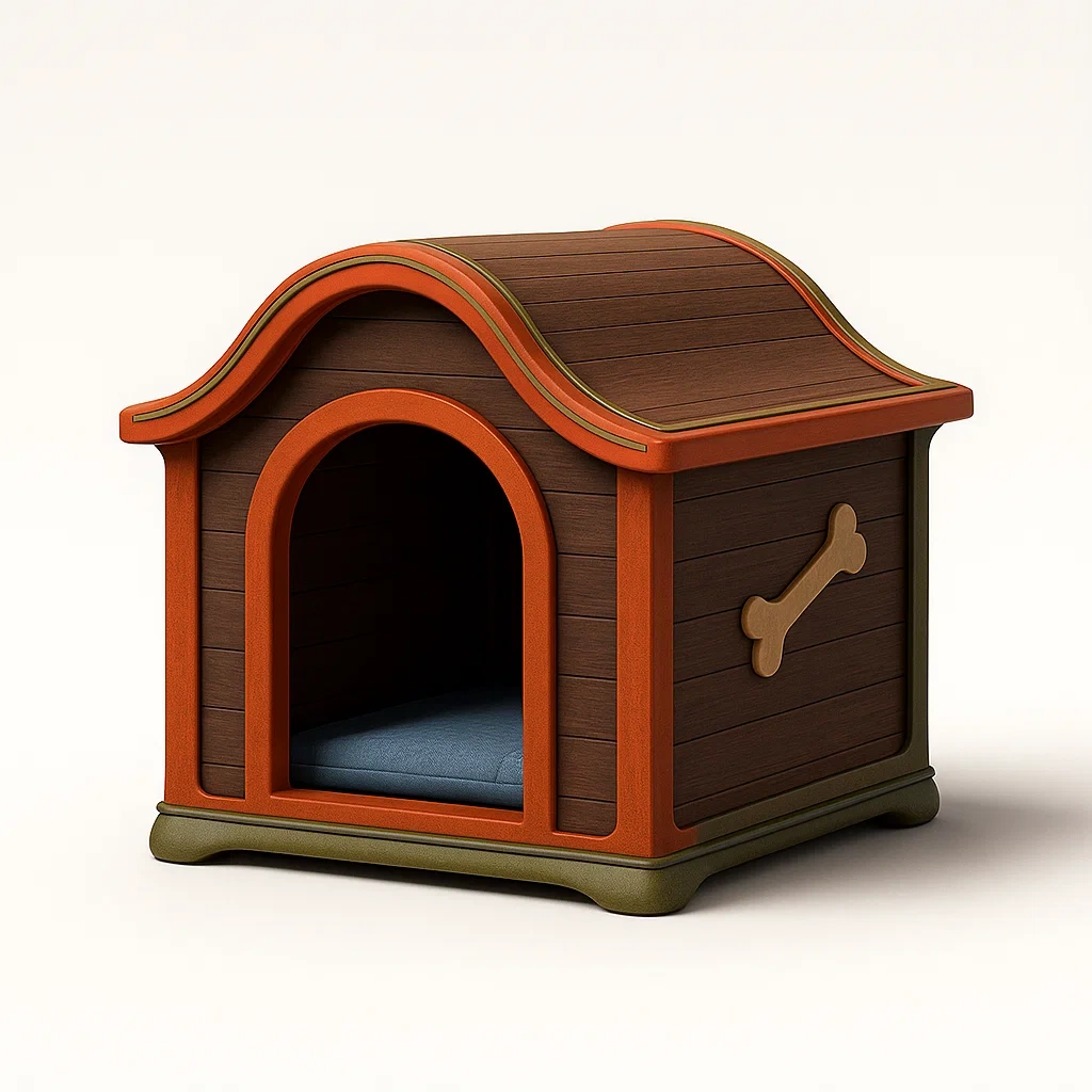 Holz Hundehütte mit gewölbtem Dach und Knochen Design 60x50x55 cm Braun/Orange-LIVAVEXO