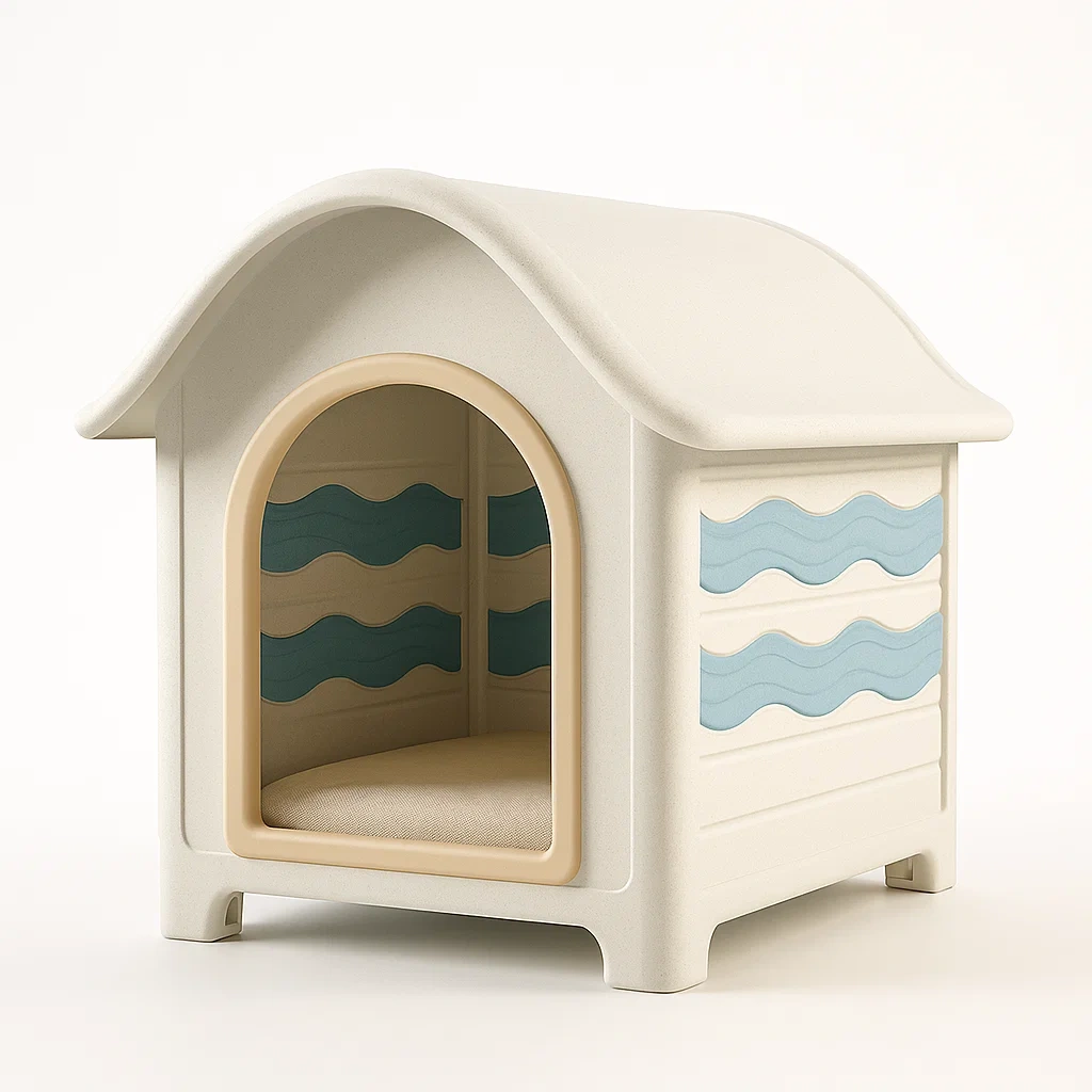 Kunststoff-Hundehütte mit Wellenmuster Beige/Blau 70x60x70 cm-LIVAVEXO