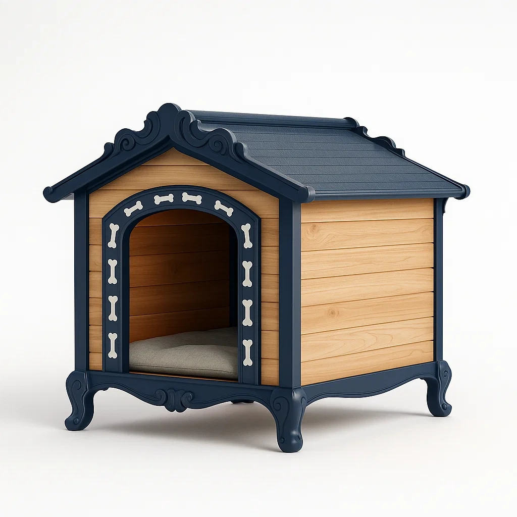 Hundehütte Holz Kunststoff Blau/Natur-LIVAVEXO