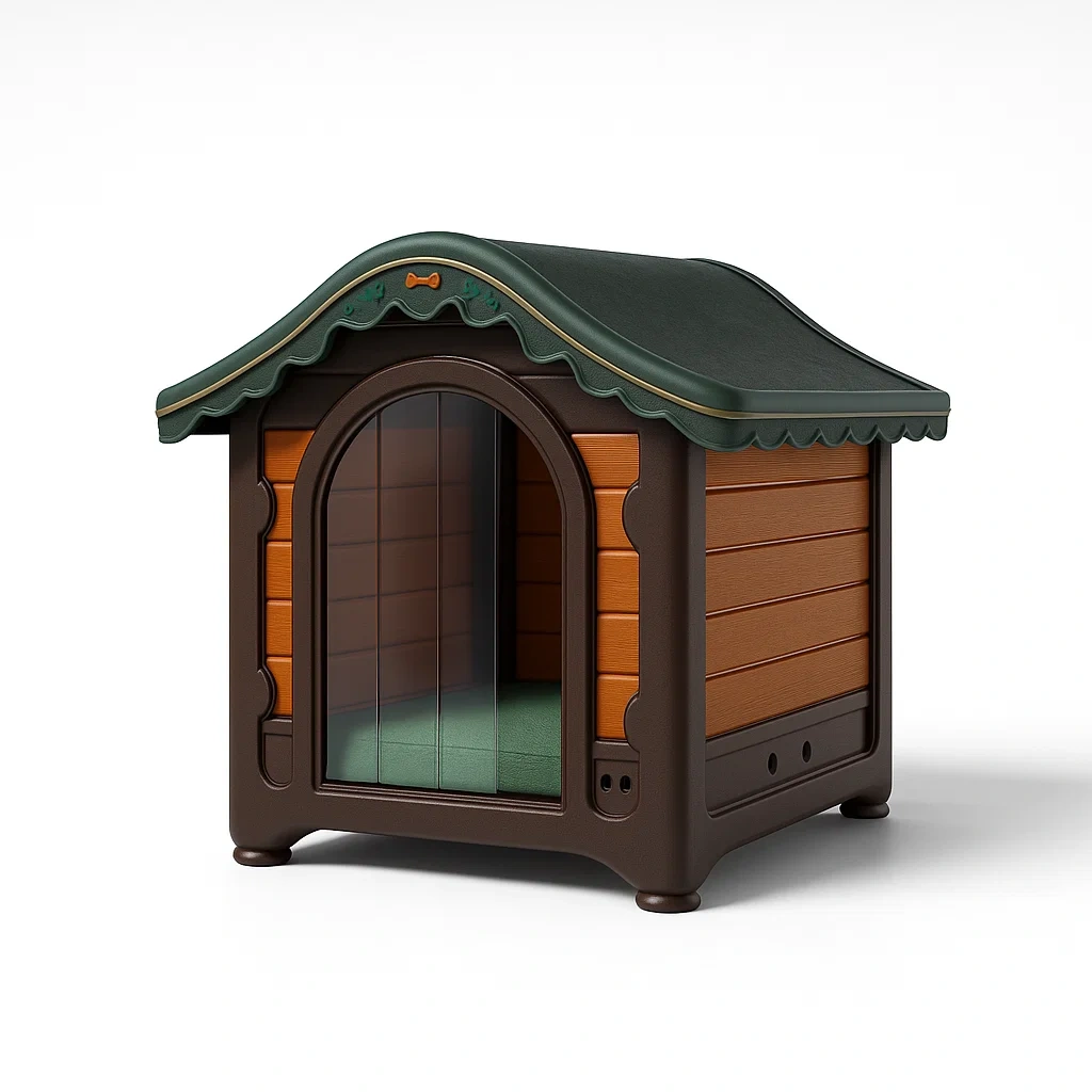 Hundehütte Kunststoff Holzoptik Braun/Grün-LIVAVEXO