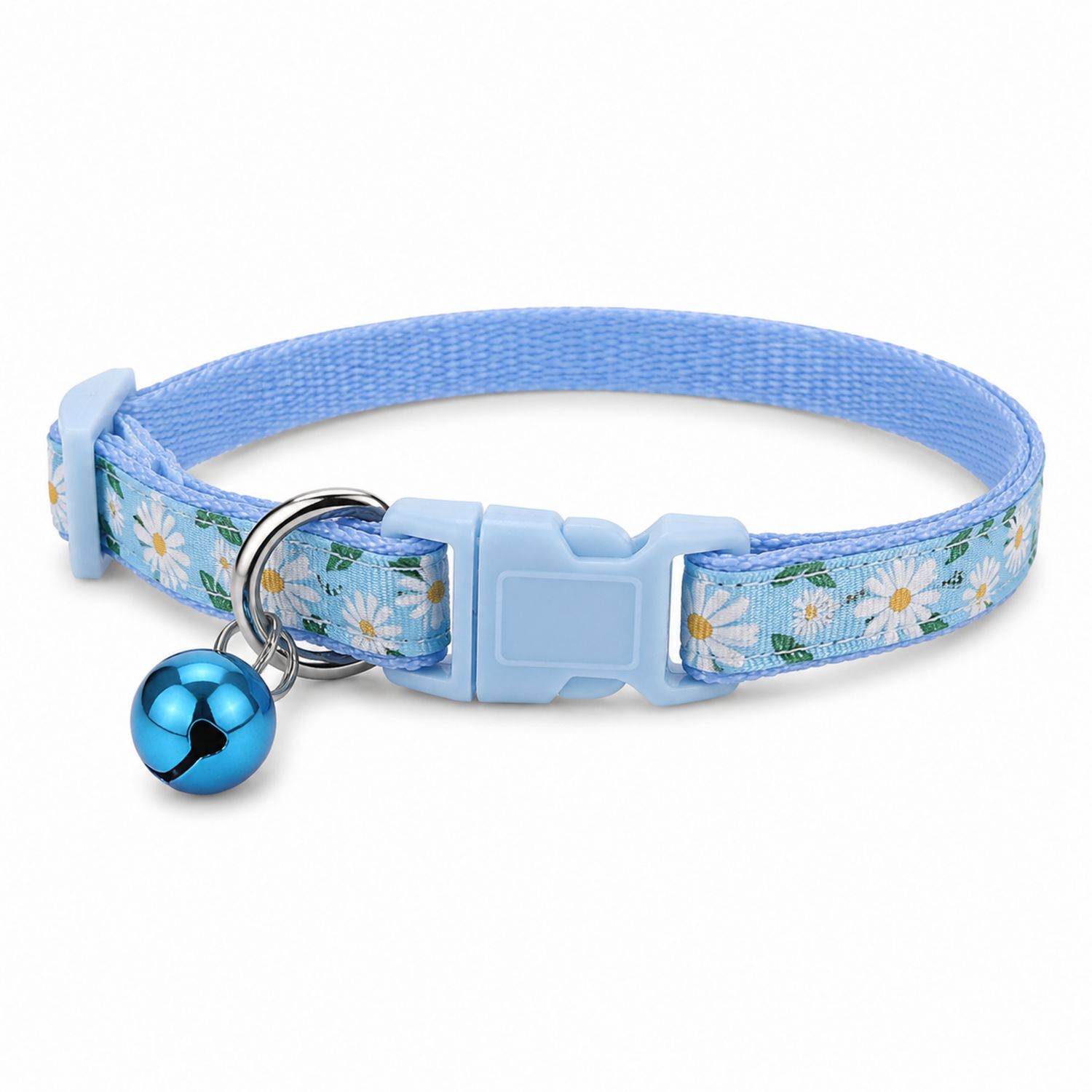 Verstellbares Katzenhalsband mit Blumenmuster und Glocke in Blau