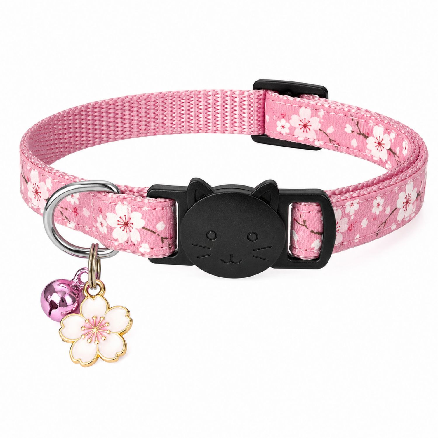 Verstellbares Katzenhalsband Rosa mit Kirschblütenmuster
