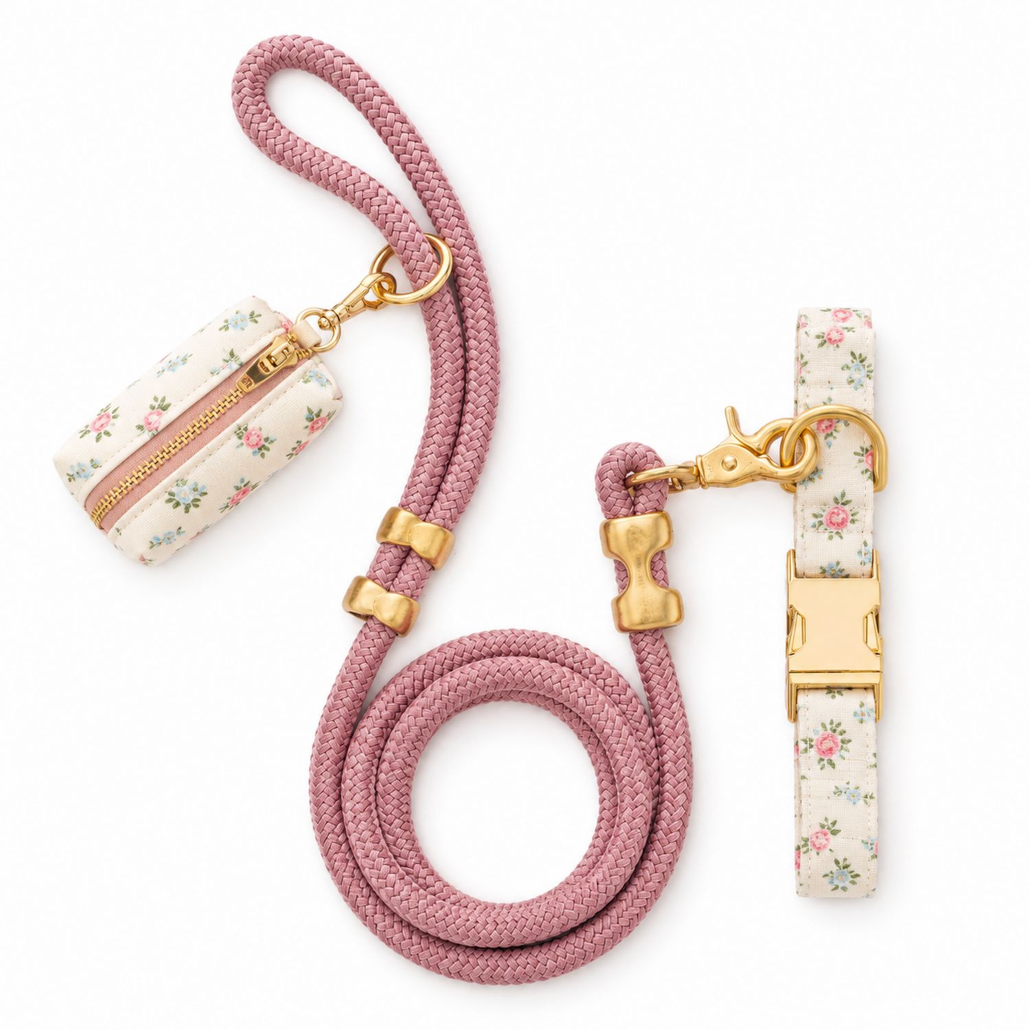 Hundeleine Set mit Romantischem Blumenmuster in Rosa