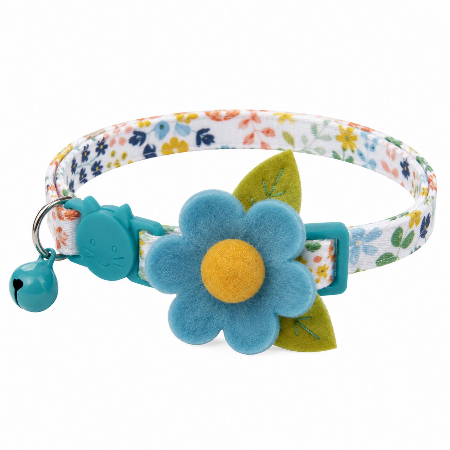 Blumen-Katzenhalsband mit Glöckchen und Clipverschluss