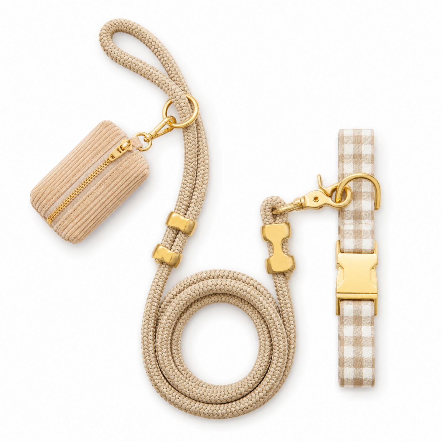 Hundeleine Set aus Beige mit Kordel und Tasche