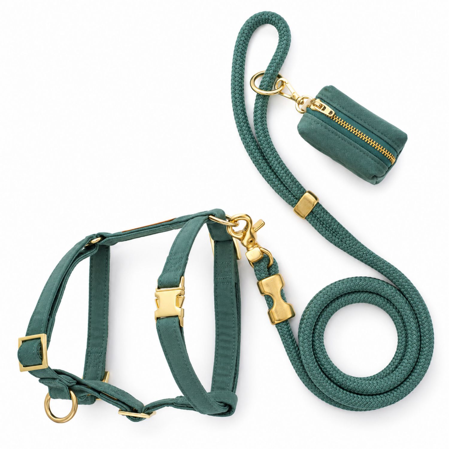 Grünes Hundegeschirr-Set mit Leine und Beutel, verstellbar