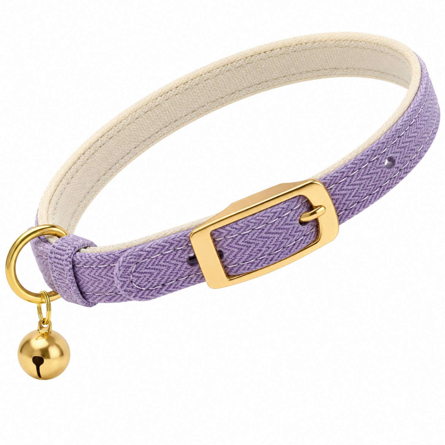 Verstellbares Katzenhalsband mit Glocke in Lila und Gold