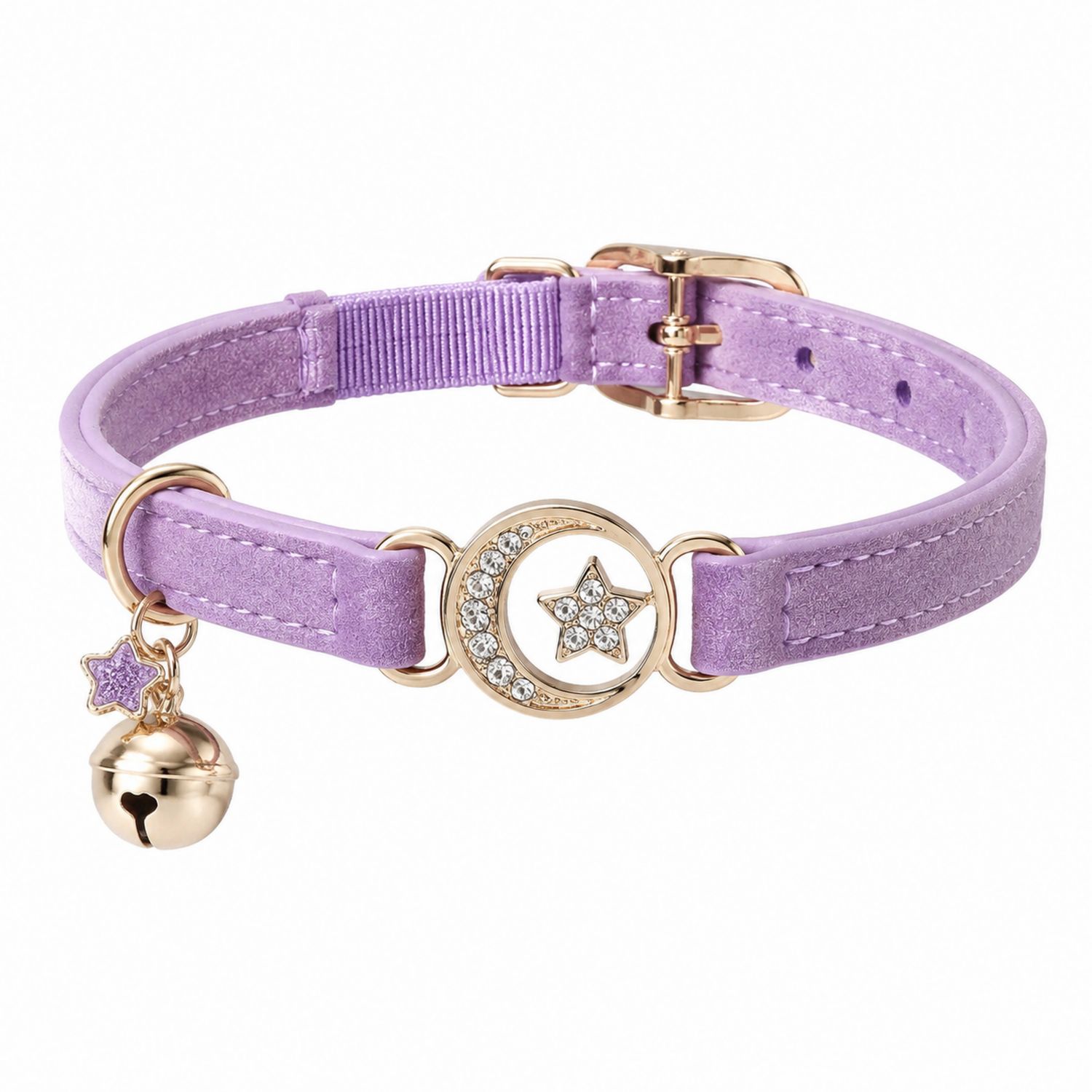 Verstellbares Lila Katzenhalsband mit Sternanhänger und Glocke