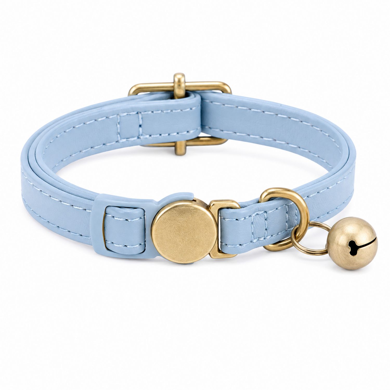 Katzenhalsband Hellblau mit Glocke, Verstellbar