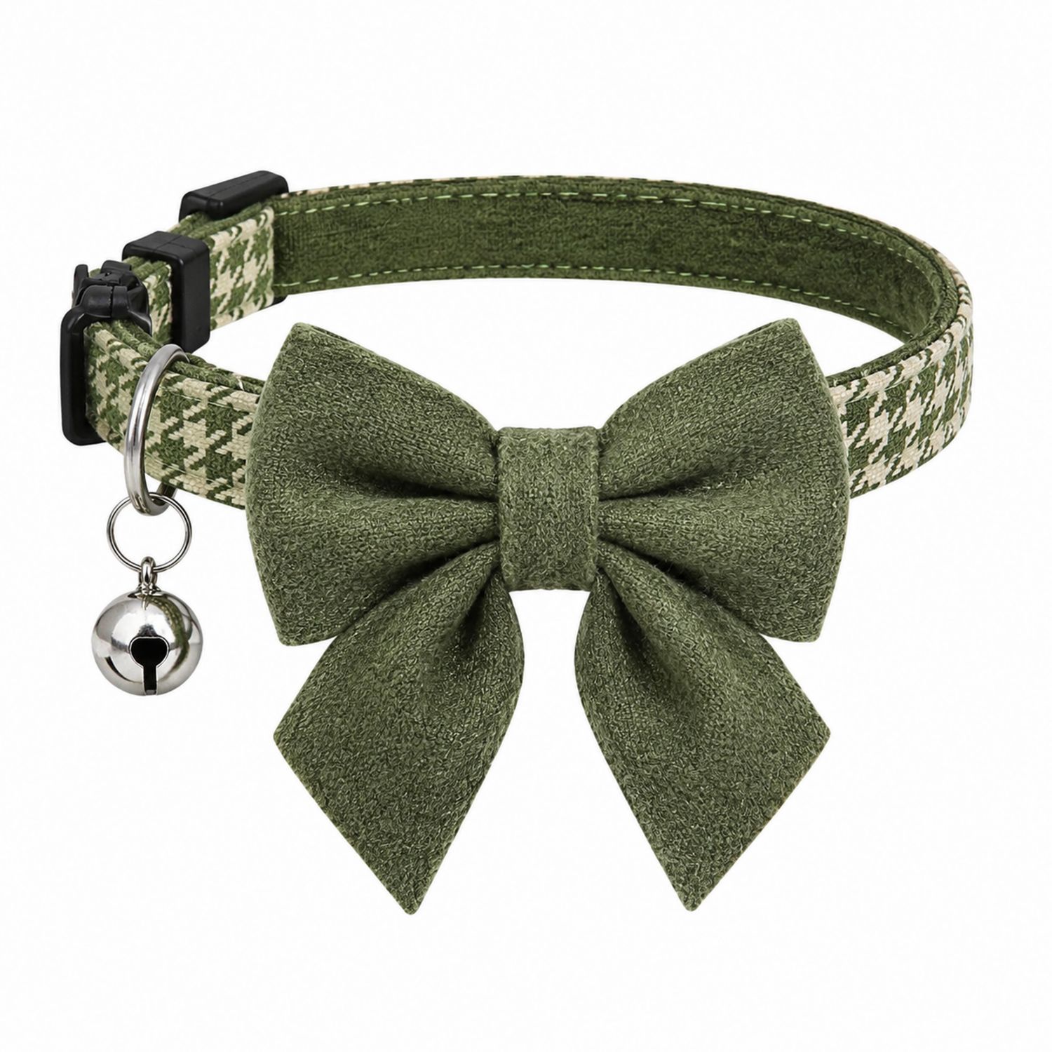 Grünes Katzenhalsband mit Schleife und Glocke