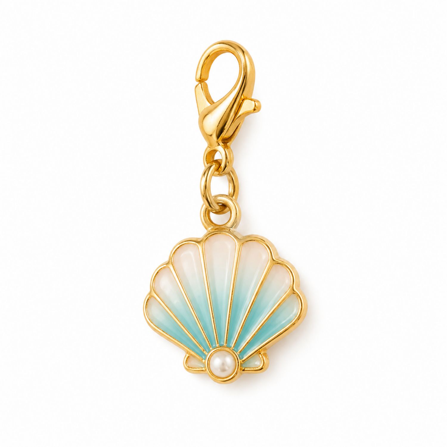 Muschel-Anhänger mit Karabinerhaken, Gold Blau Weiß