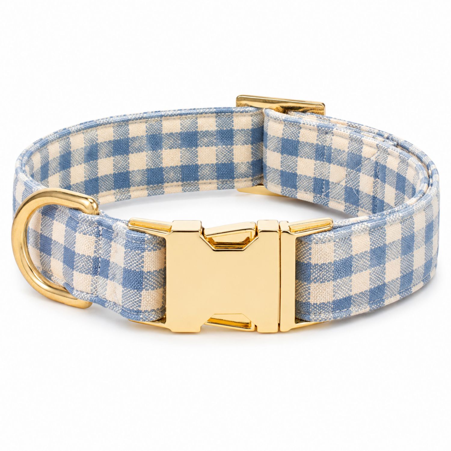 Stilvolles Hundehalsband Blau-Weiß Kariert mit Goldverschluss
