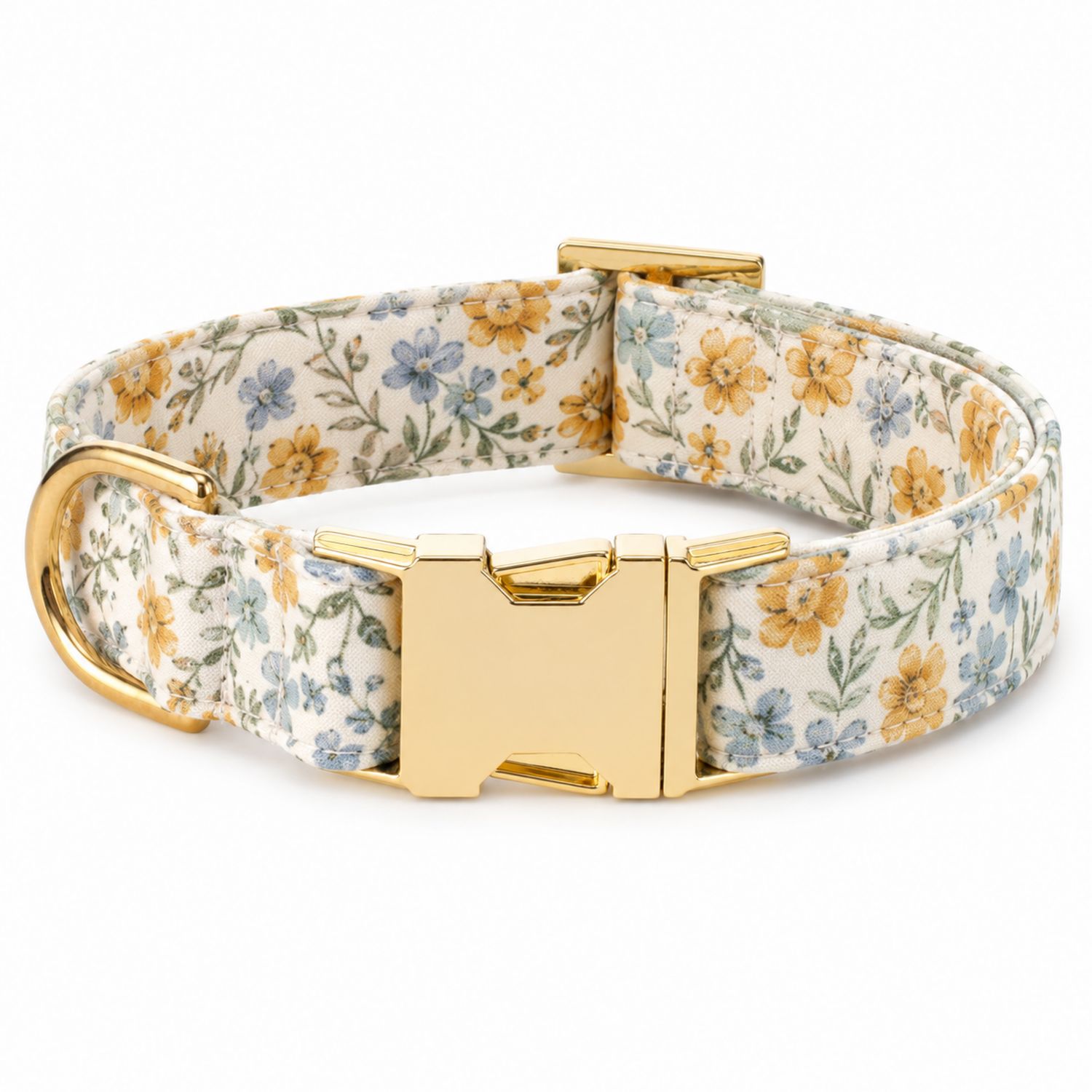 Elegantes Hundehalsband mit Blumenmuster und goldener Schnalle
