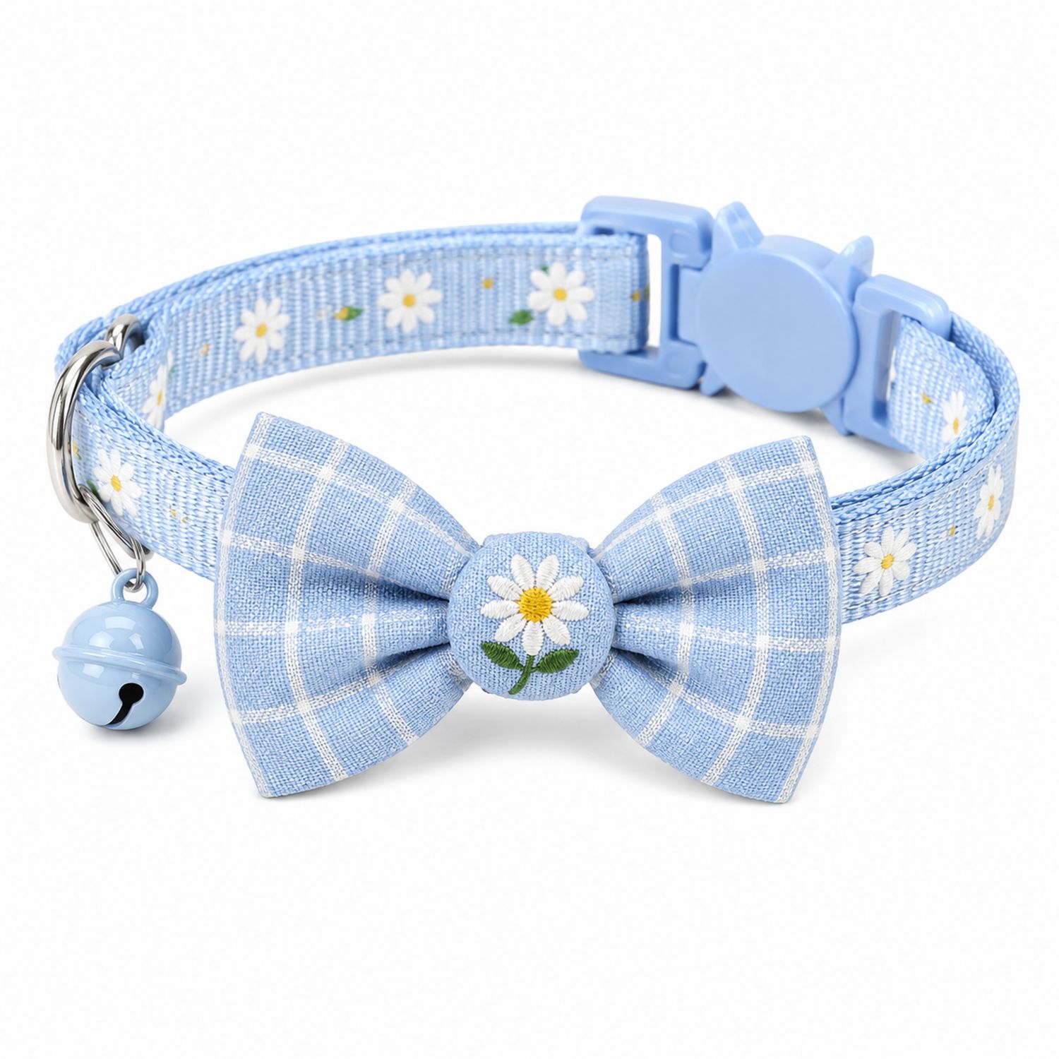 Verstellbares Katzenhalsband mit Schleife und Glocke, Blau